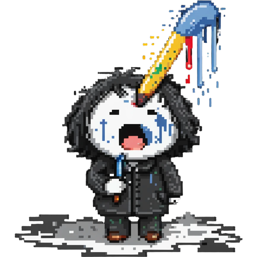 sick artist sneezing or with a thermometer with paint splatters nearby emoji