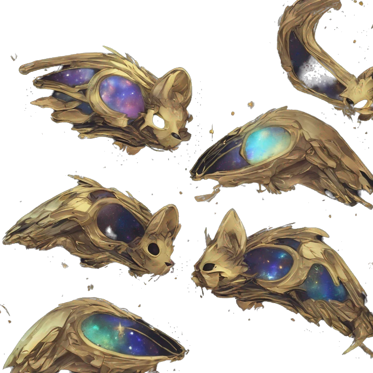 iridescent kintsugi fluffy zombie black brown gold mouse fox head zombie skeleton gold mechanical steampunk raven wings nebula galaxy stars colorful flowers fairy lights vintage zombie emoji
