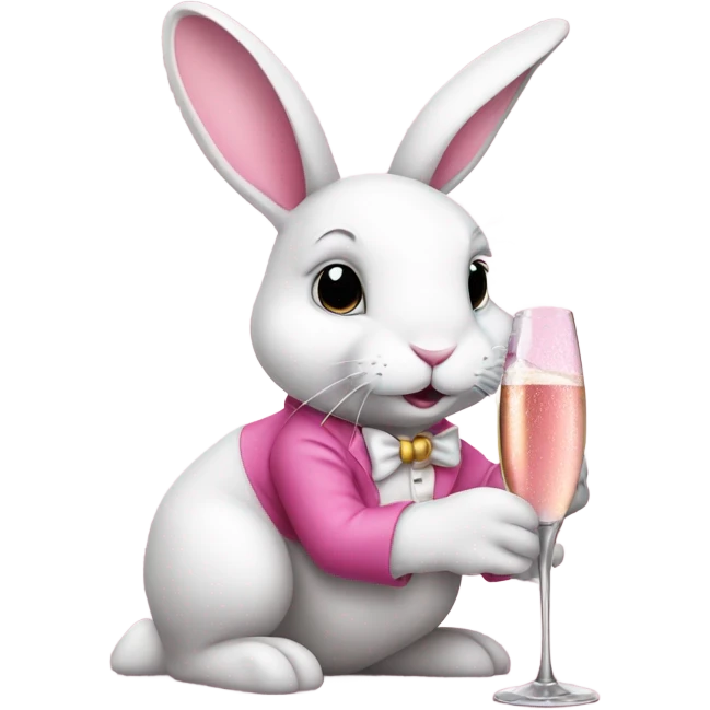 mischevious white bunny wearing a pink dress drinking champagne  emoji