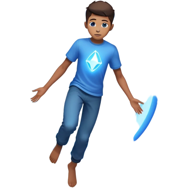A 13 year old Tech Titan who has a Blue Aura around him as he is levitating emoji