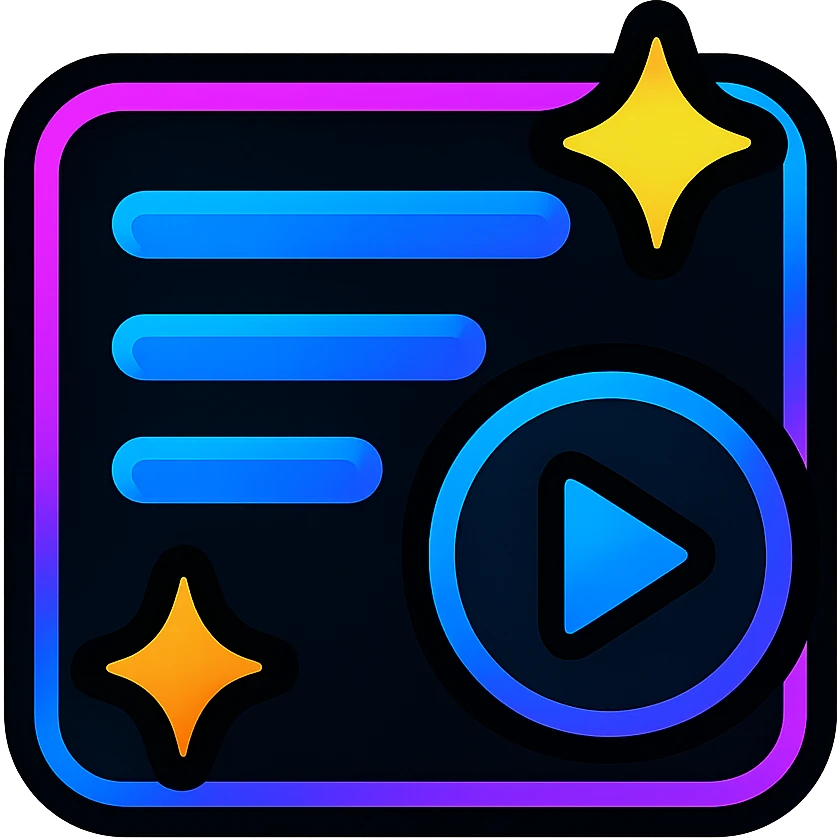 playlists icon with dark purple, blue, and black base, bright accents, complex gradients, stars, bright neon border, modern recognizable abstract playlists symbol, glow and lighting effects, sophisticated futuristic icon style emoji