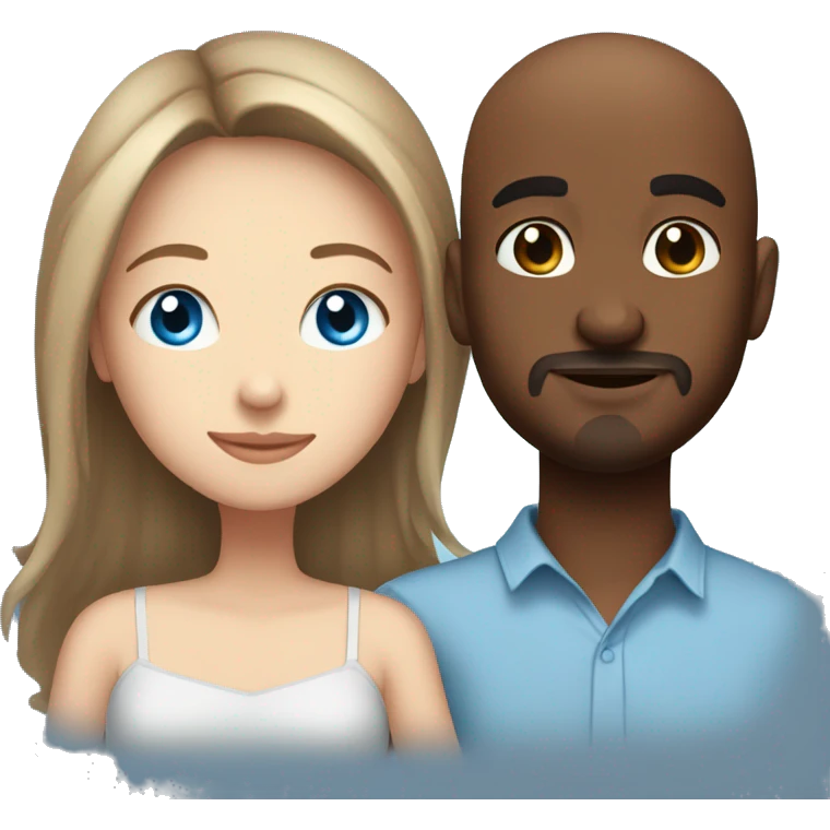 Beautiful Girl with blue eyes and long brown hair and boy with brown hair cuddling, Bald black man with goatee  emoji