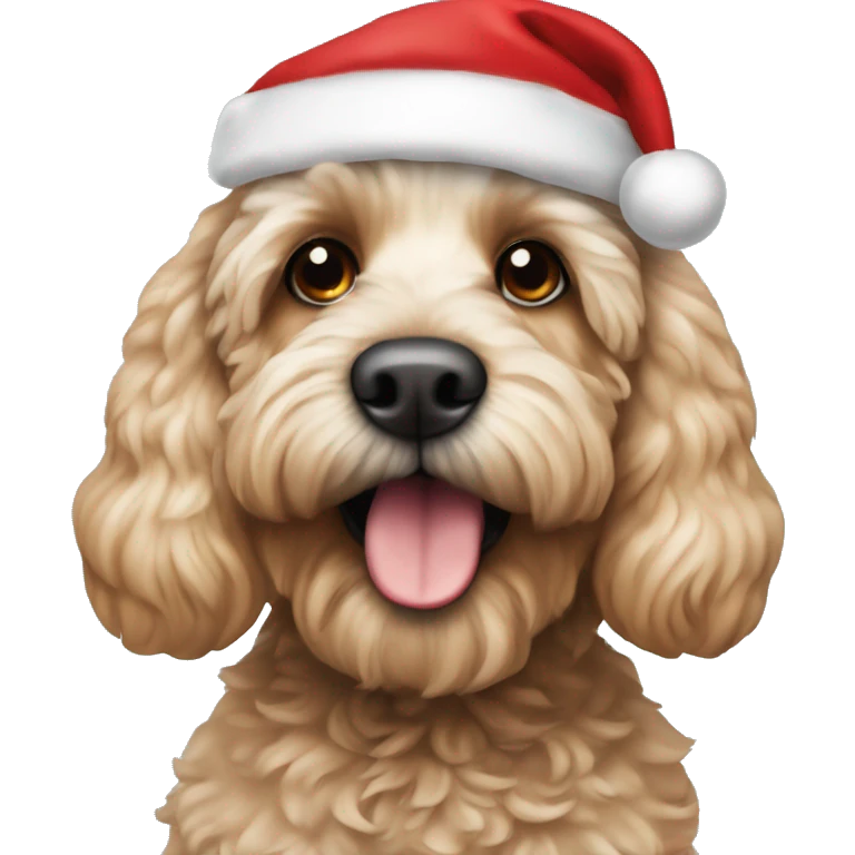 Cockapoo wearing a Santa hat emoji