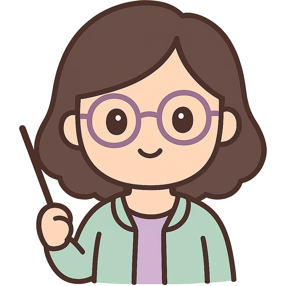 profesora de cabello castaño oscuro hasta los hombros con gafas, fondo claro emoji