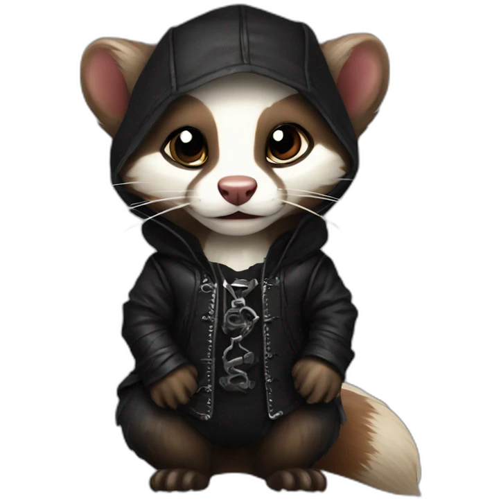 Red ferret wearing black gothic heavy metal clothing emoji