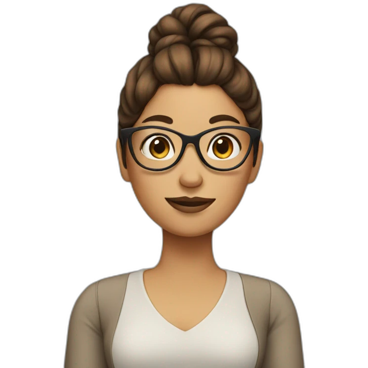 lady with brown long hair in a bun and glasses emoji
