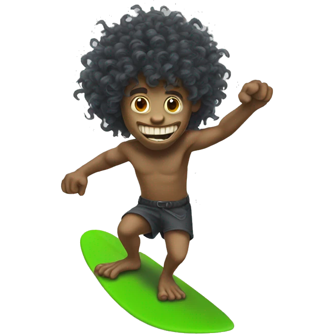 troll surfing with curly hair emoji