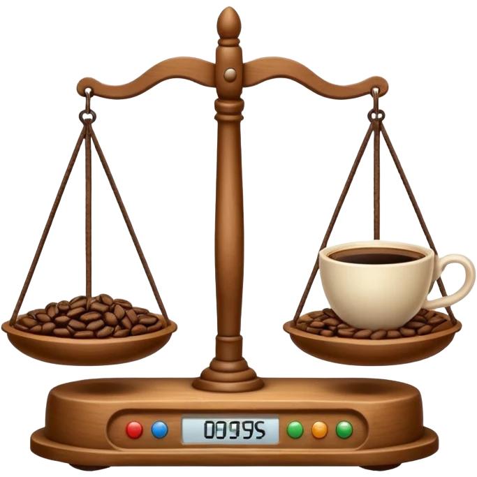 Simple balance scale with coffee on the strong side (left) and sleep/ bed on the weak side (right) emoji