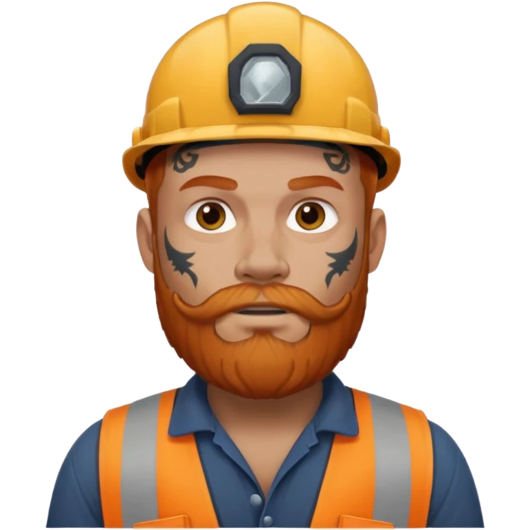 construction worker with beard, ginger haired and heavy face tattoos, intimidading emoji