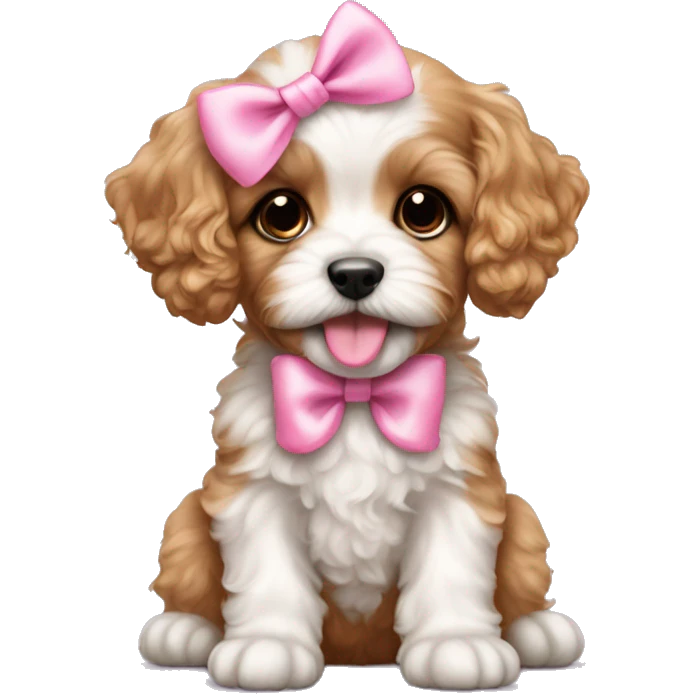 adorable cavapoo puppy with pink bow emoji