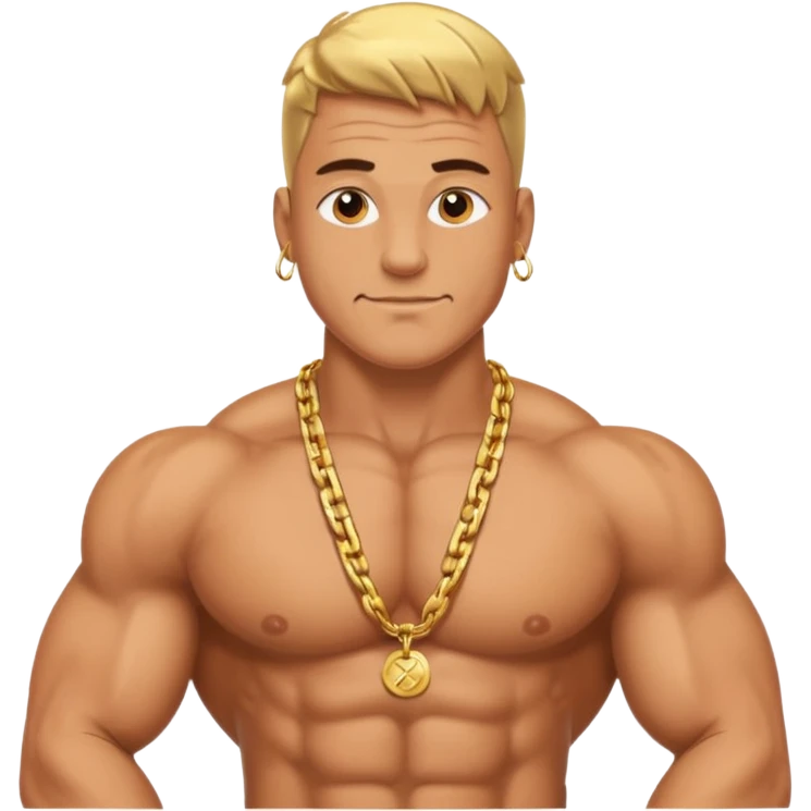 smug muscular shirtless german flexing with gold chain emoji
