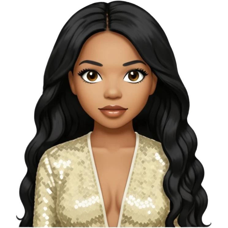 Tenitra Michelle Williams (b.1979), R&B Singer from Destiny's Child with long black hair, ivory sequin outfit, medium dark skin emoji