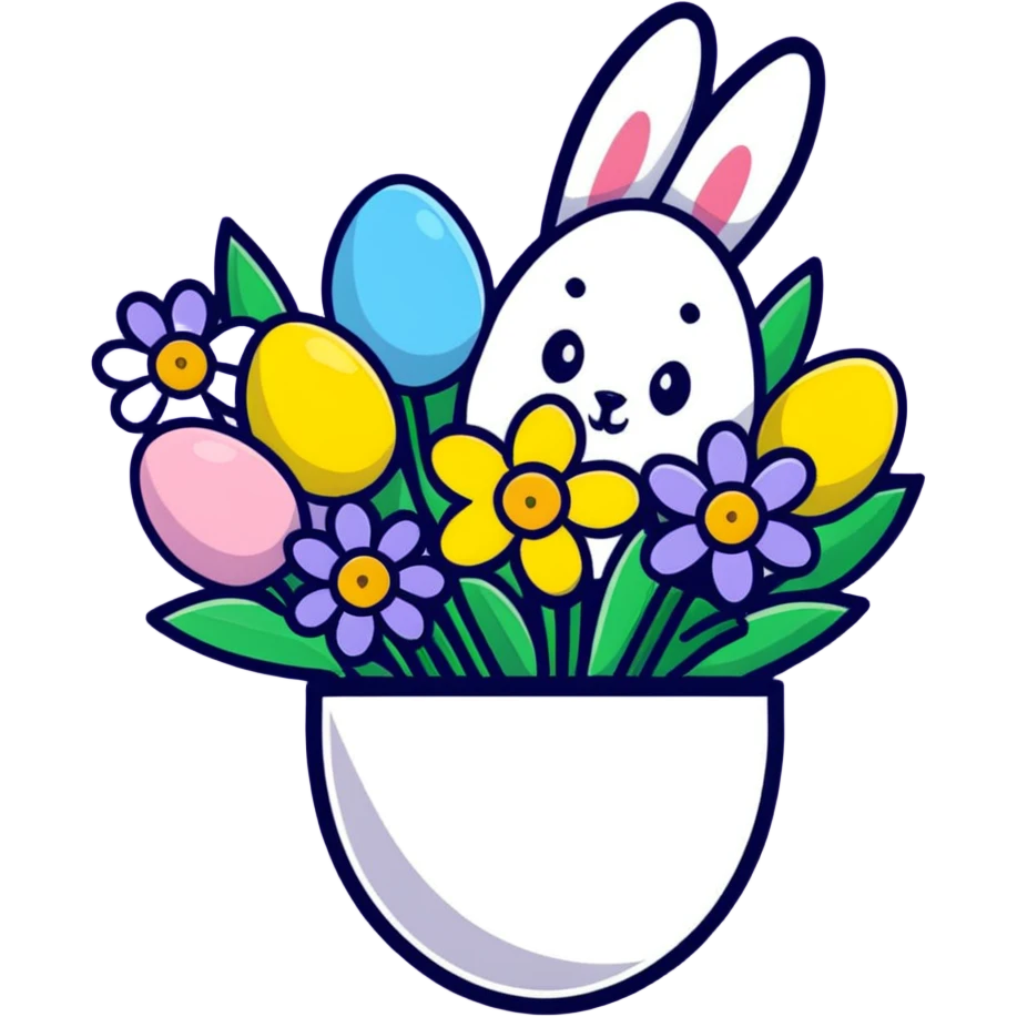 Easter bouquet with spring flowers and Easter egg emoji