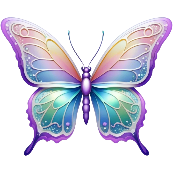 Pastel sparkly white glittery iridescent rainbow transparent butterfly with detailed intricate patterns emoji