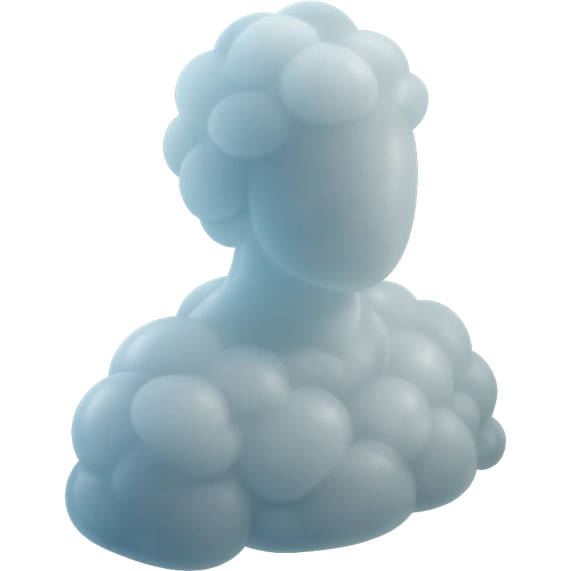 A person from the shoulders up, entirely composed of fluffy white convex clouds emoji