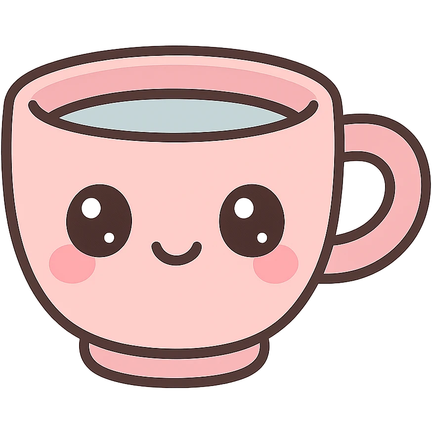 kawaii cartoon style espresso cup, cute face, blushing cheeks, small cup emoji