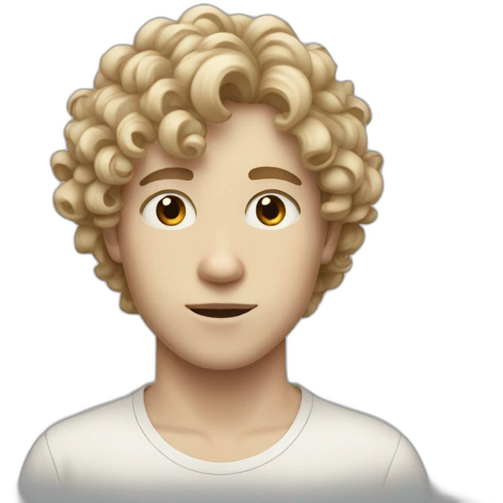 White skinny boy, curly medium long hair, black Eyes emoji