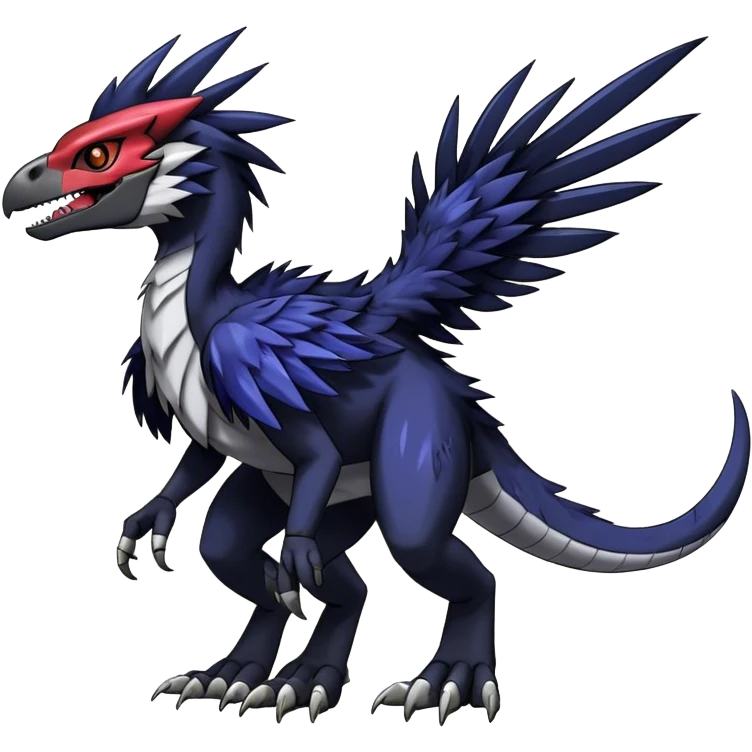 Dark Furry feather-mane Cool Edgy shiny Digimon-Fakemon-Guilmon-Velociraptor full body   emoji