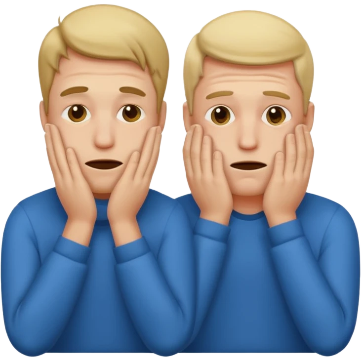 two embarrassed men, modern emoji style, hands covering face emoji