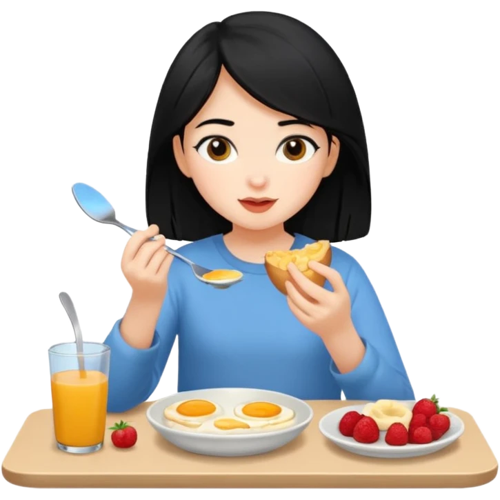 Chica de cabello negro desayunando  emoji