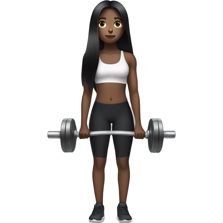 Pale girl with long black hair lifting weights emoji