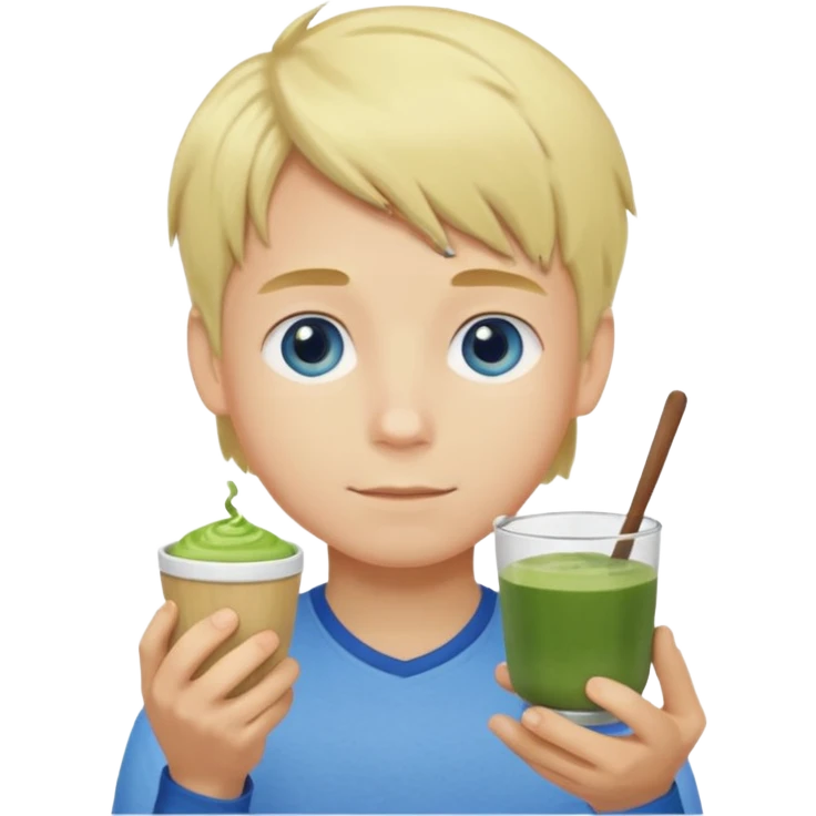 Boy who holds matcha has blue eyes and blonde hair emoji