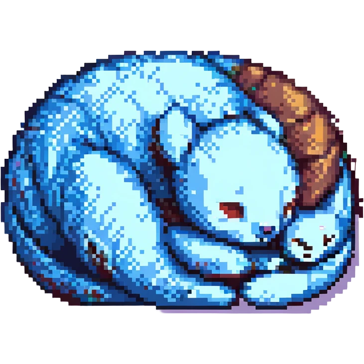 Stitch from Lilo & Stitch, pixel art style, sleeping, curled up, peaceful look emoji