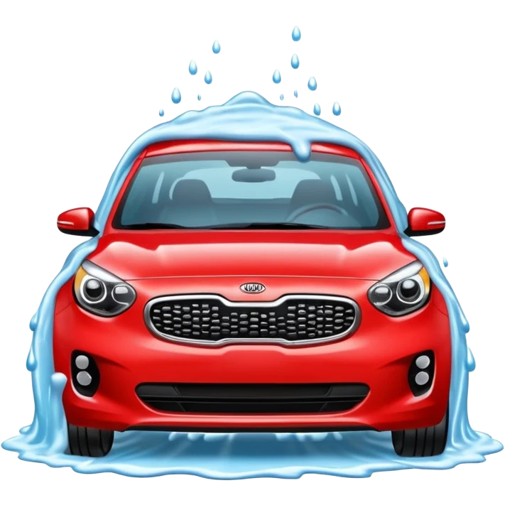 red kia car with foam cover it in a car wash shop emoji