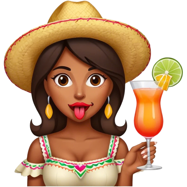 Mexican lady with cocktail sticking her tongue out emoji