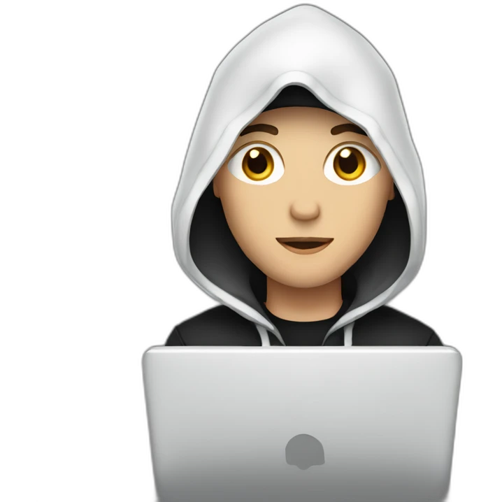 White Young man with a black hood behind his laptop emoji
