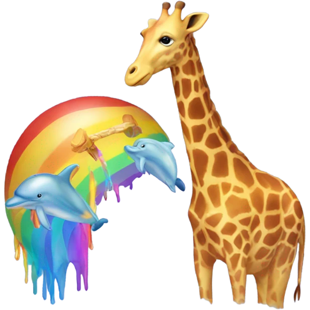 Giraffe and dolphin on a rainbow  emoji
