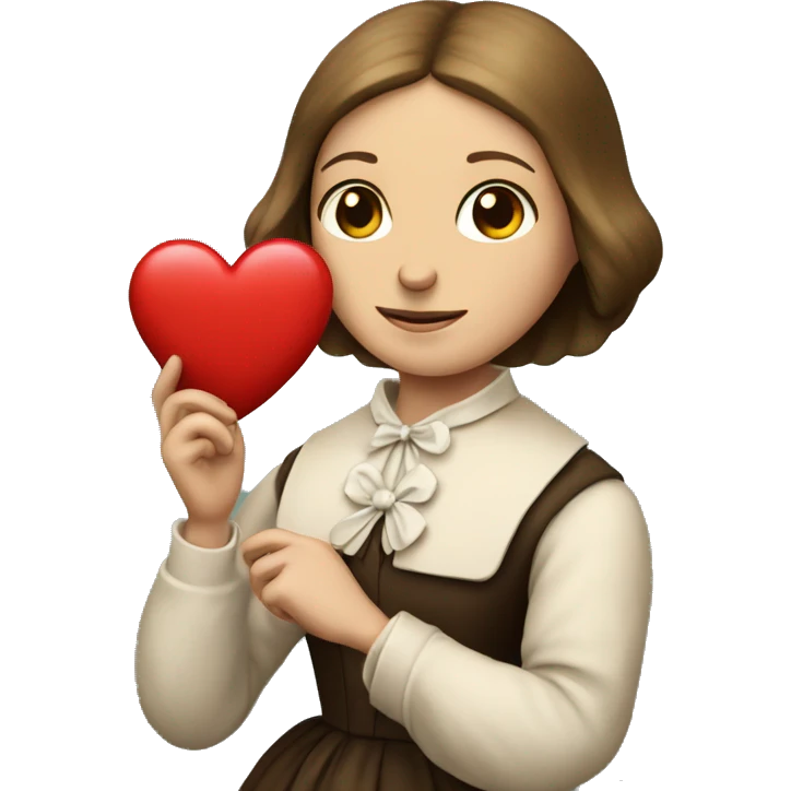 Charlotte Bronte holds a heart in her hand emoji