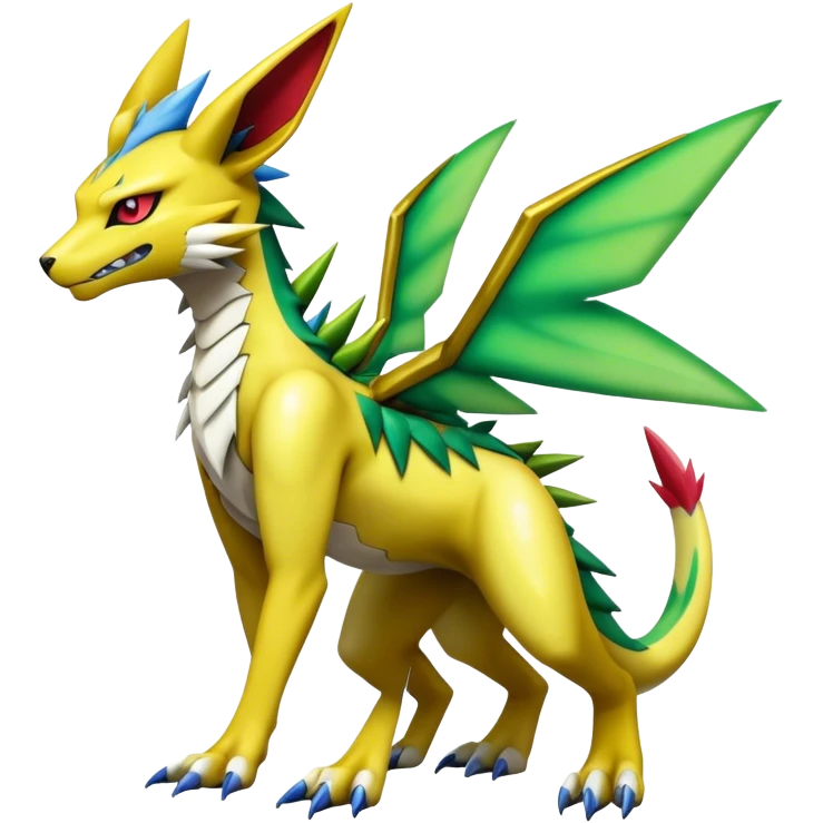  Cool Edgy Shiny Futuristic Ethereal Legendary Zeraora-Digimon-Renamon-Flygon-hybrid full body emoji