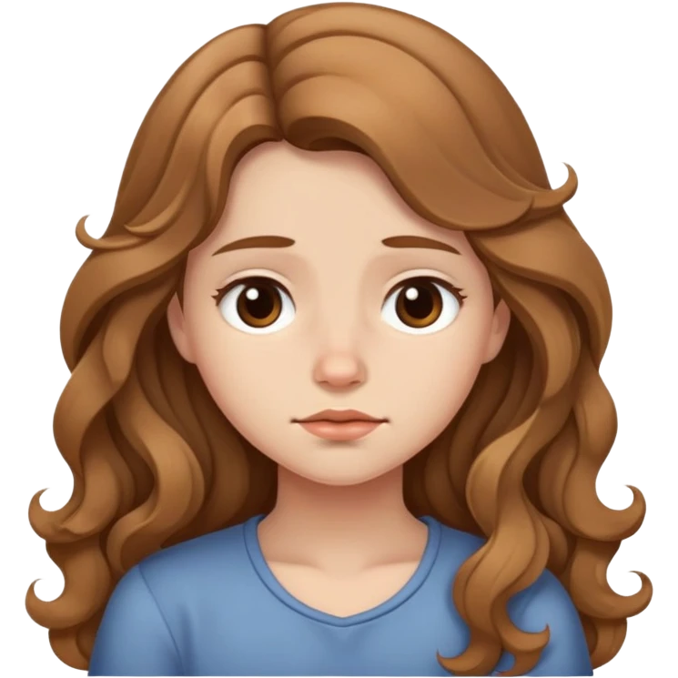 girl long wavy light brown hair, sleepy emoji
