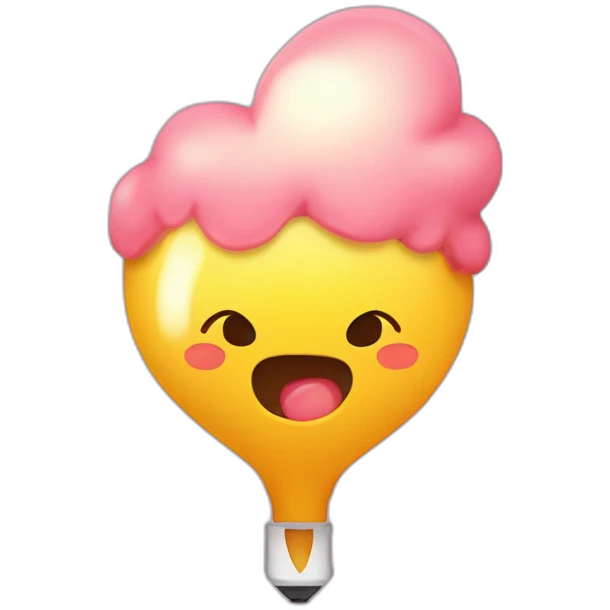 bombilla adorable con ojos, boca, brazos y piernas, rosa y amarillo, con un corazón rosa en el centro emoji