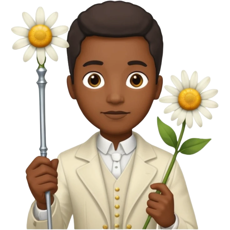 black man with daisy, scepter emoji