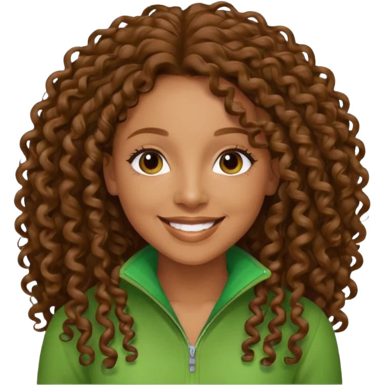 Mel B with brown long curly hair, green outfit emoji