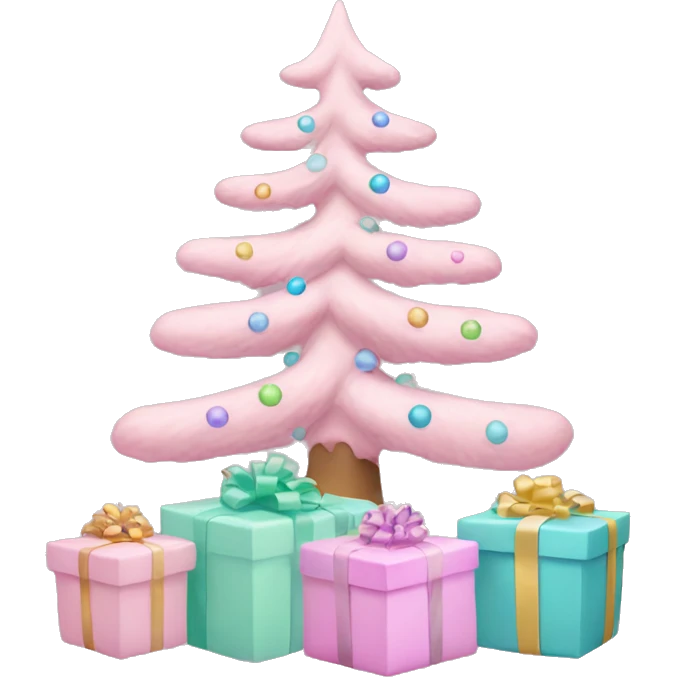 pastel pink christmas tree with pastel presents under it emoji