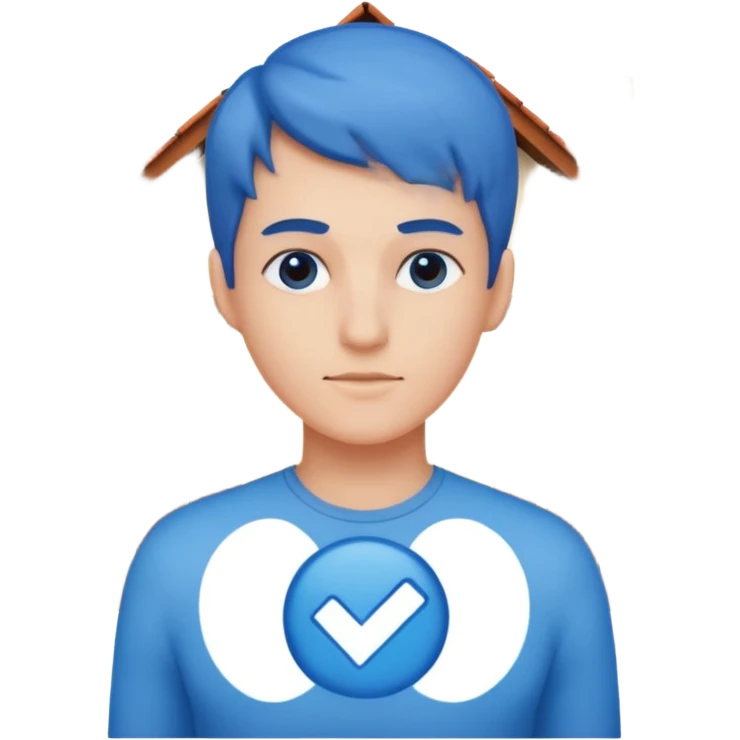 The blue checkmark is inside his house. emoji