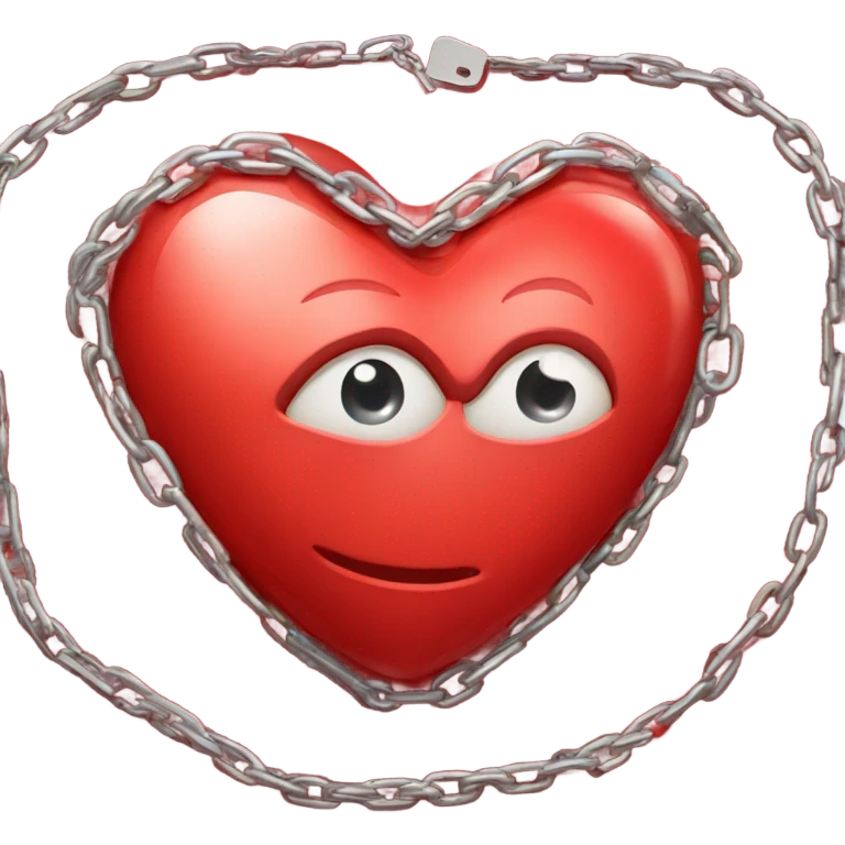 a  single red glossy heart, with a single chain and padlock wrapped around it emoji