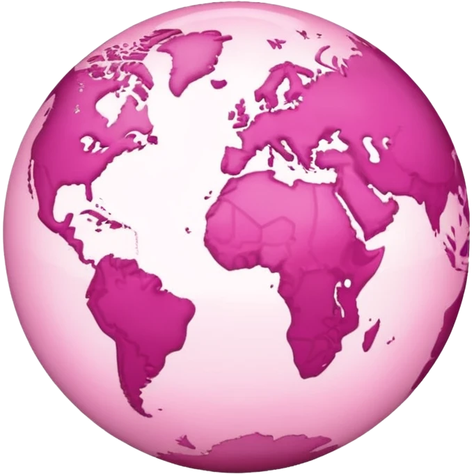 planet earth in apple emoji style with pink continents and a pink ring around it emoji