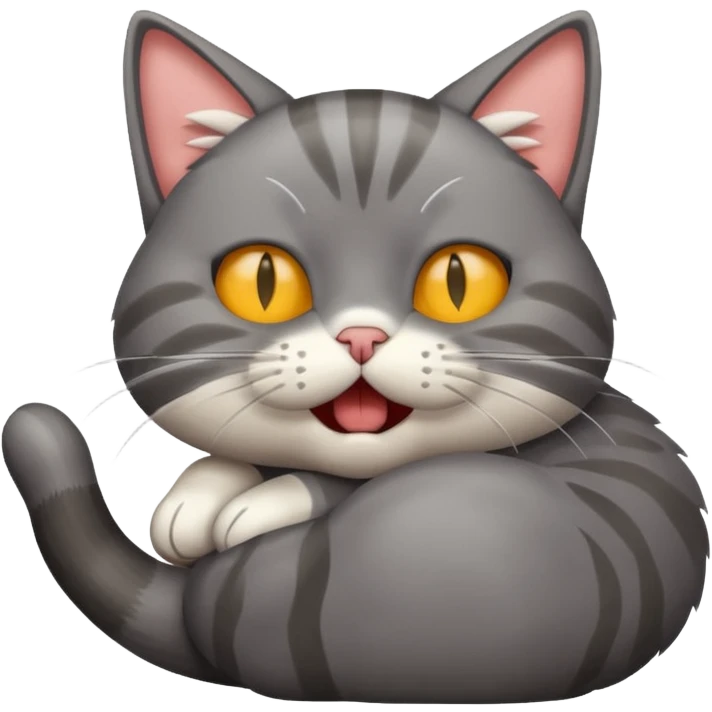 cat sneezing, lying on its back, looking sick emoji
