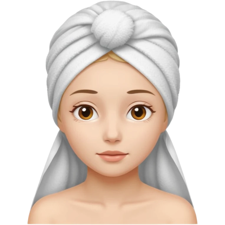 A gril that her head covered with towel and skincare emoji