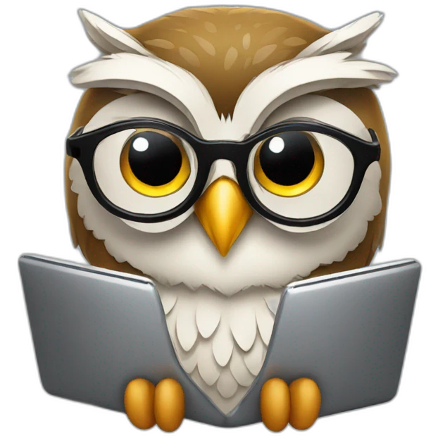Owl with glasses having laptop emoji