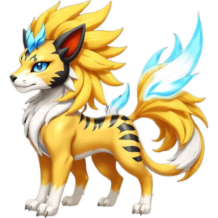 Shiny Glowing Legendary Epic Solgaleo-Pyroar-Torracat-Luxray-Tigress-Houndoom-Liger-Hybrid-Fakemon-hybrid-Creature (full body) emoji