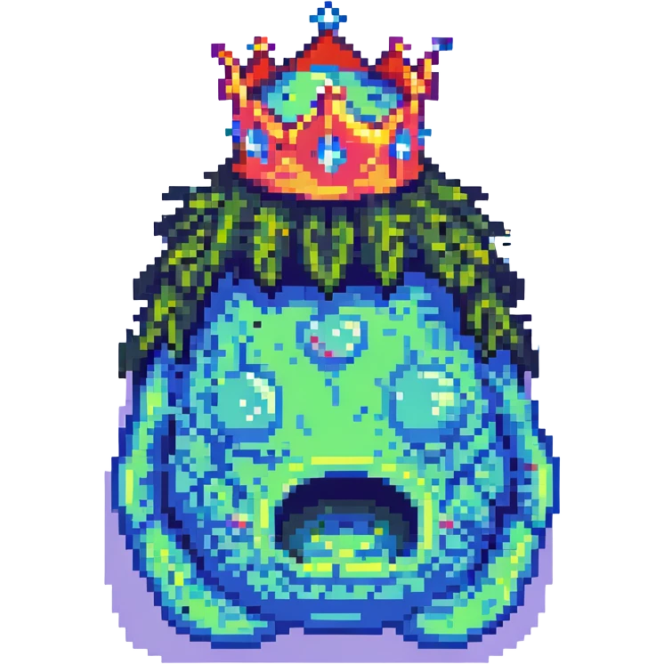 slime monster pixel art with a crown emoji