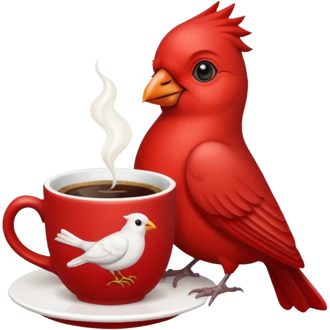 Happy cardinal bird with a dove and a cup of coffee emoji