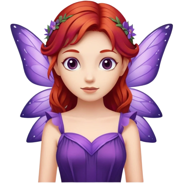 fairy with plums red hair wearing purple  emoji