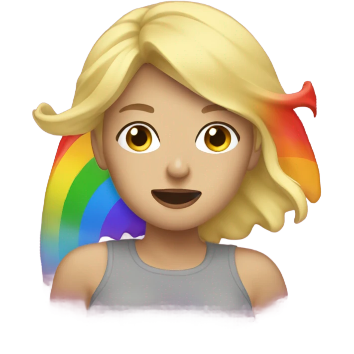 Blonde woman throwing up rainbow emoji