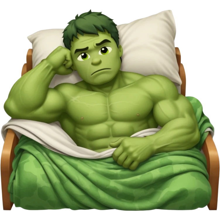 Incredible hulk sleeping lying down in bed under blanket eyes closed emoji